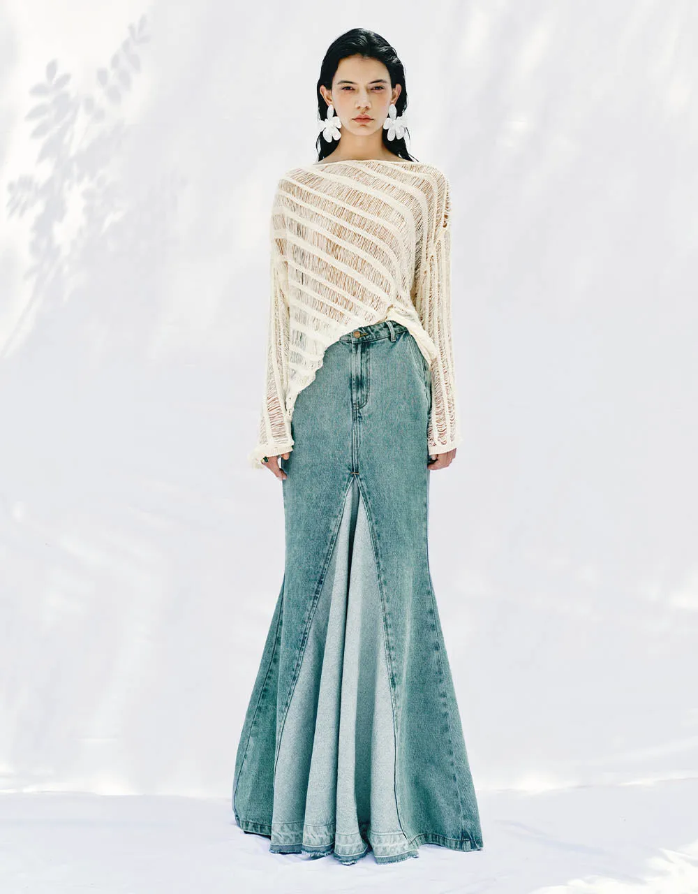 Maxi Fishtail Denim Skirt