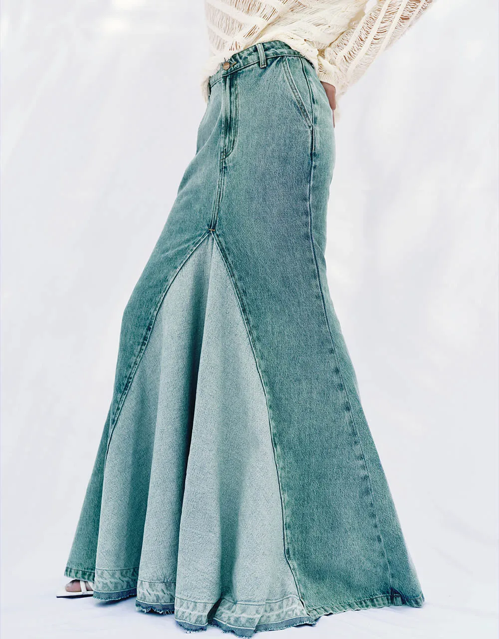 Maxi Fishtail Denim Skirt
