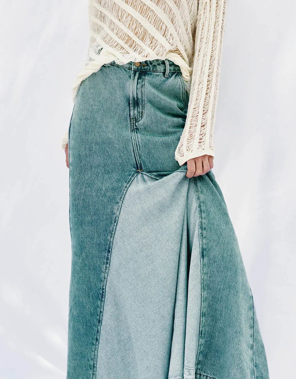 Maxi Fishtail Denim Skirt