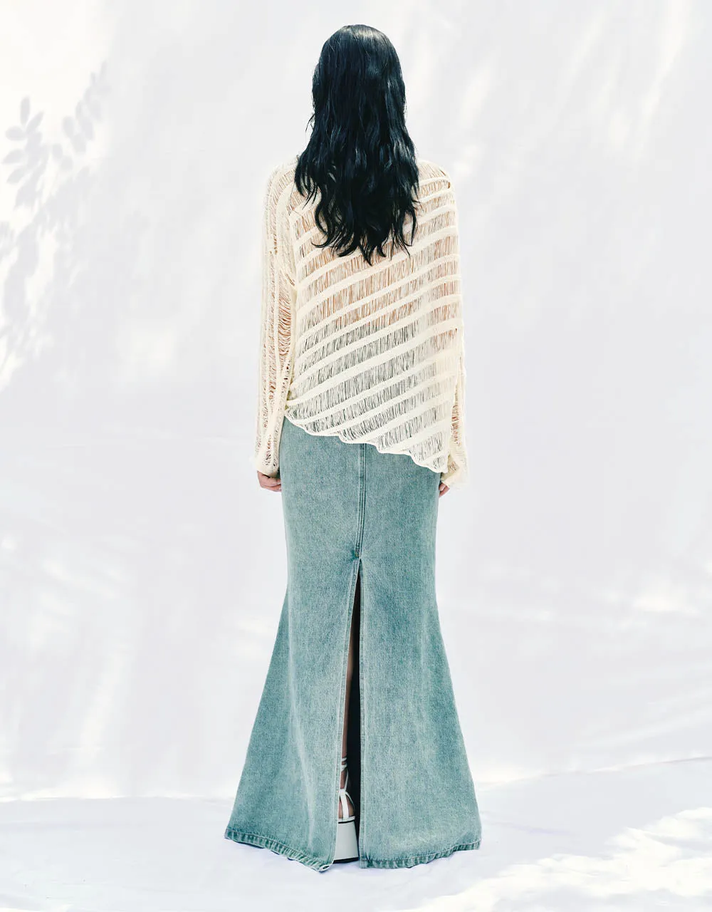 Maxi Fishtail Denim Skirt