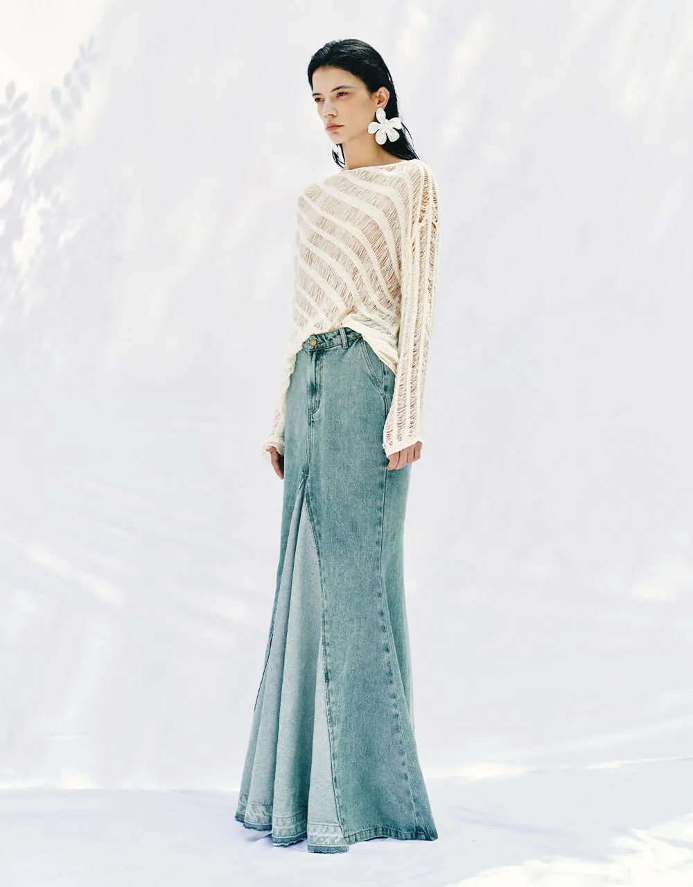 Maxi Fishtail Denim Skirt