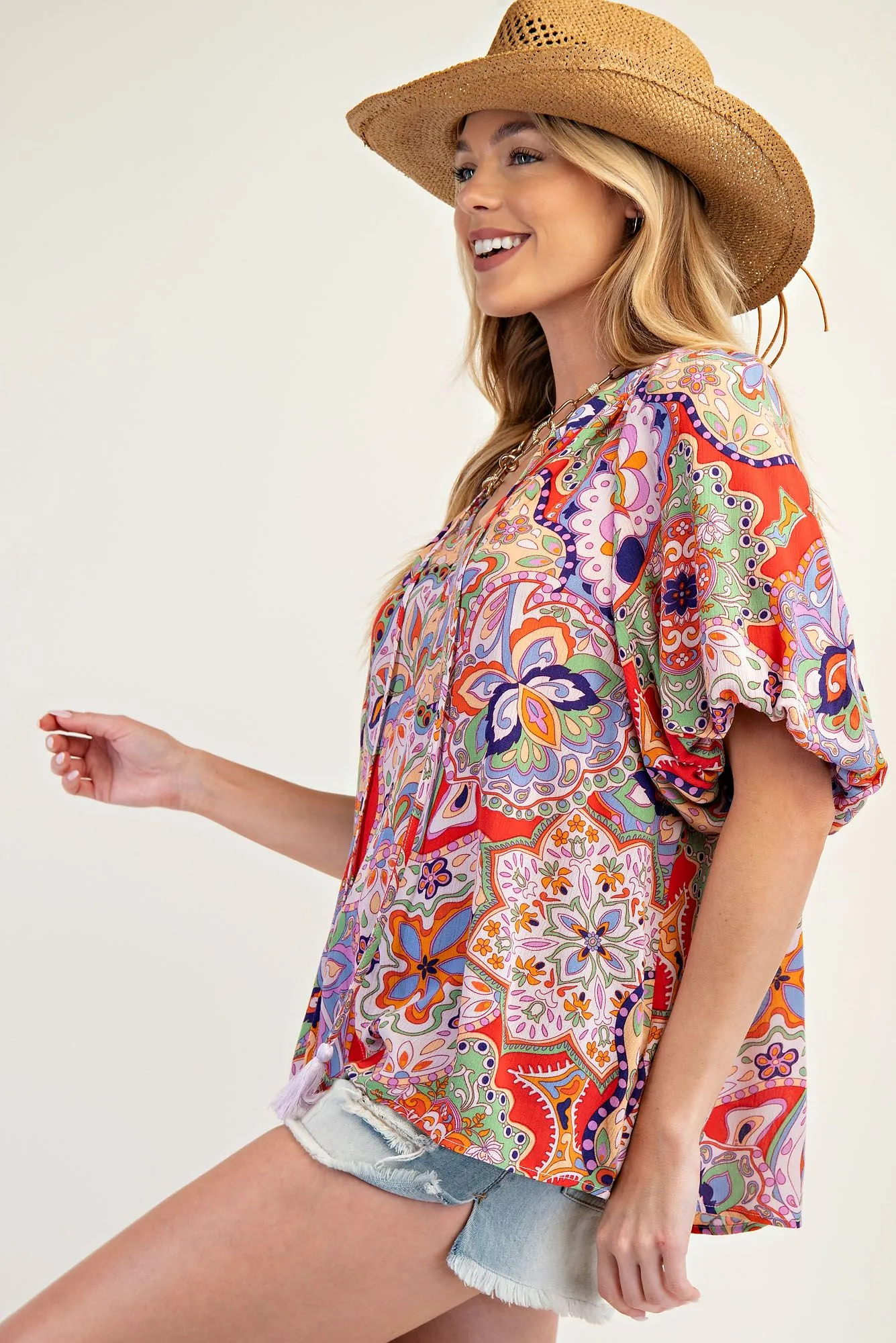 Meredith Gauze Top in Blush Red