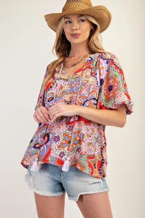 Meredith Gauze Top in Blush Red
