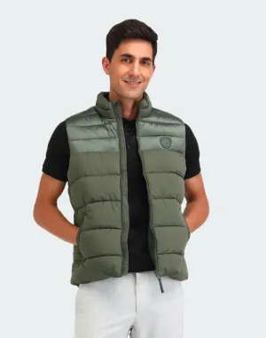Metallic Olive Colour blocked Regular Fit Jacket