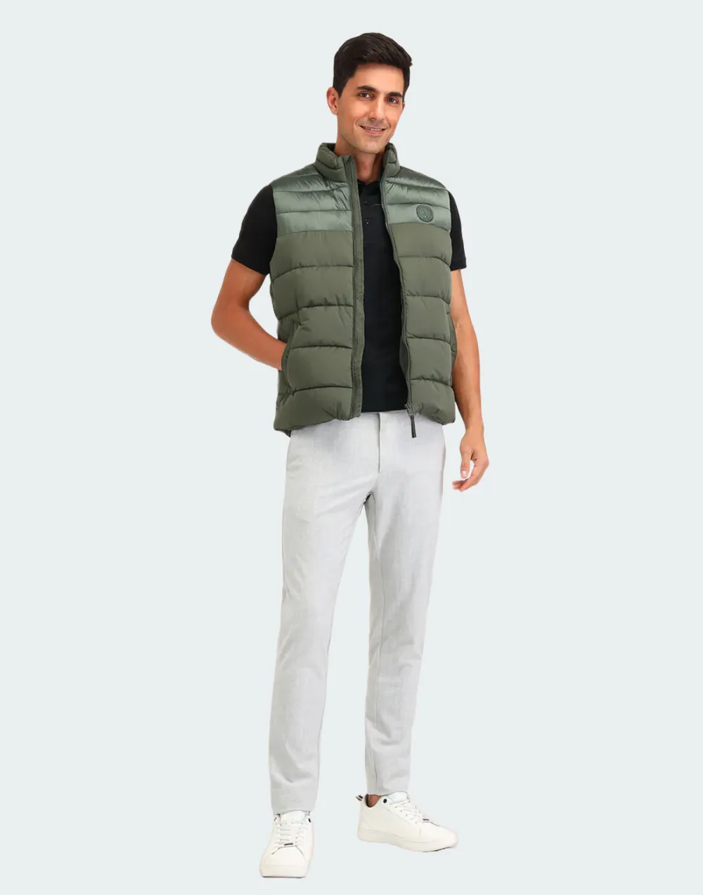 Metallic Olive Colour blocked Regular Fit Jacket