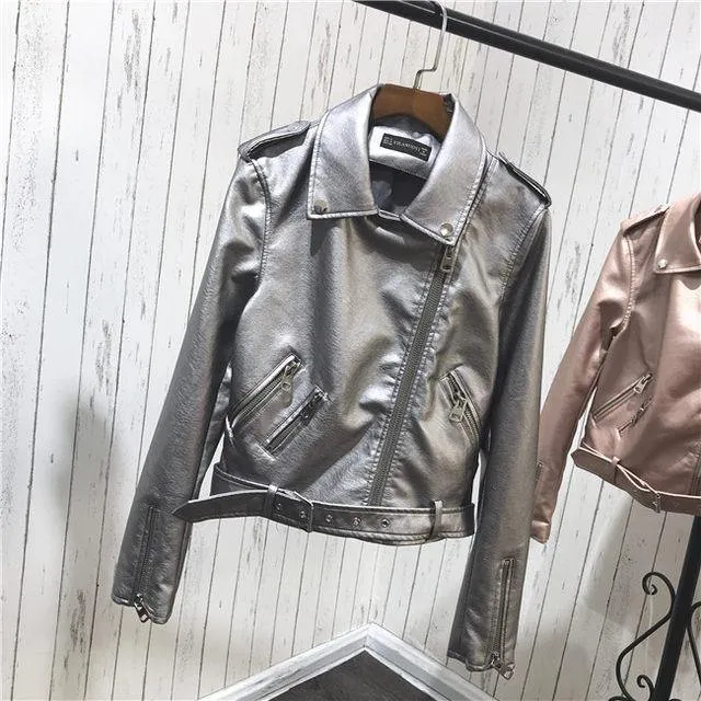 Metallic PU leather Jackets