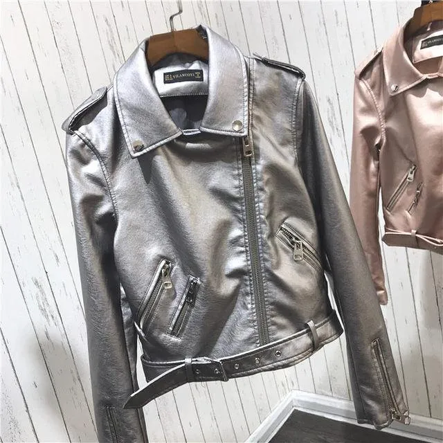 Metallic PU leather Jackets