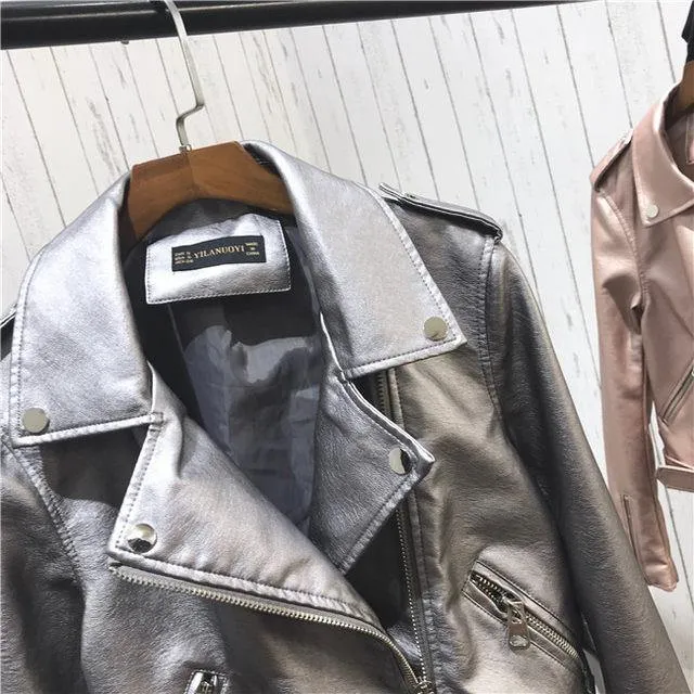 Metallic PU leather Jackets
