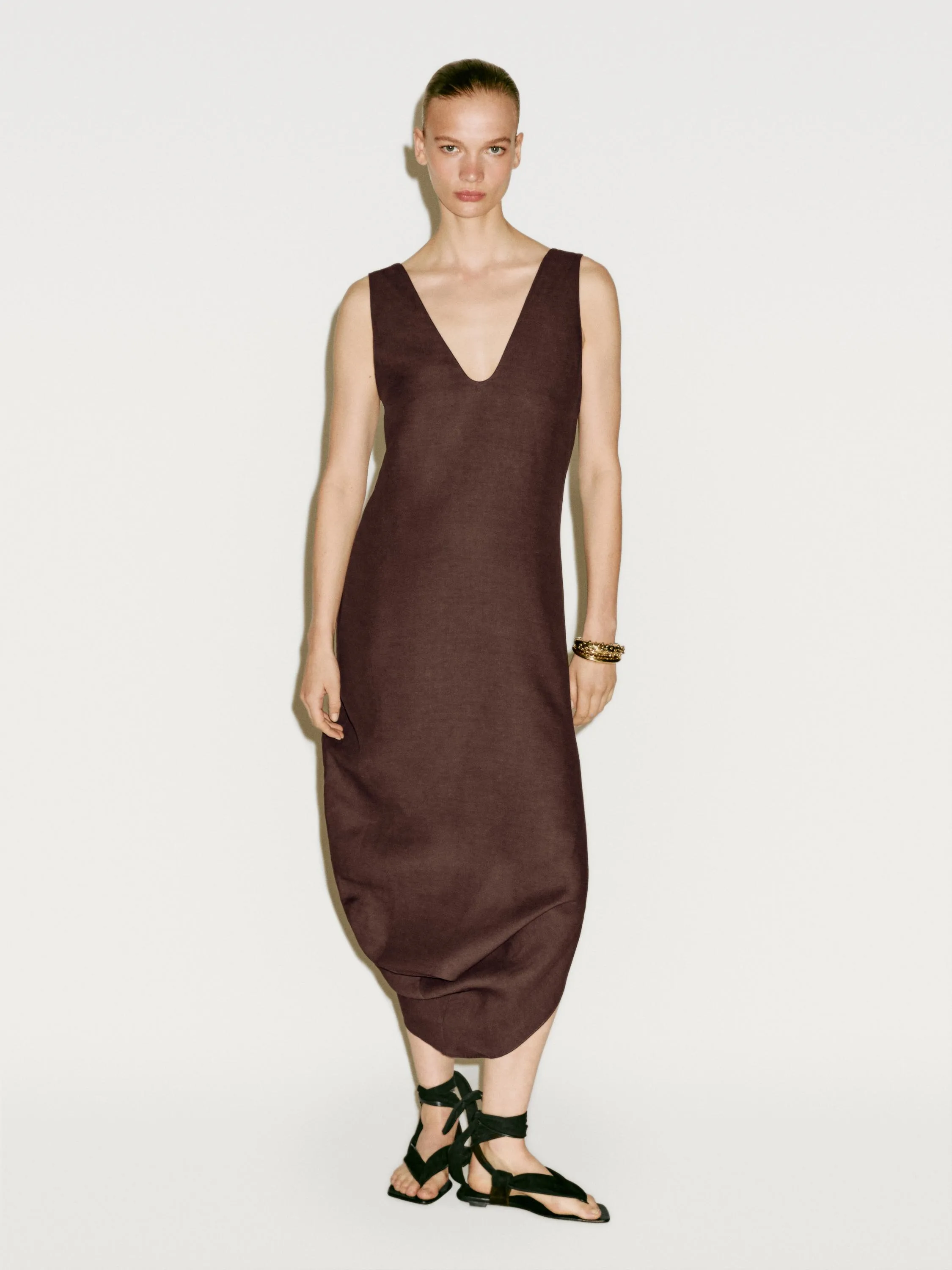 Midi dress with asymmetric hem