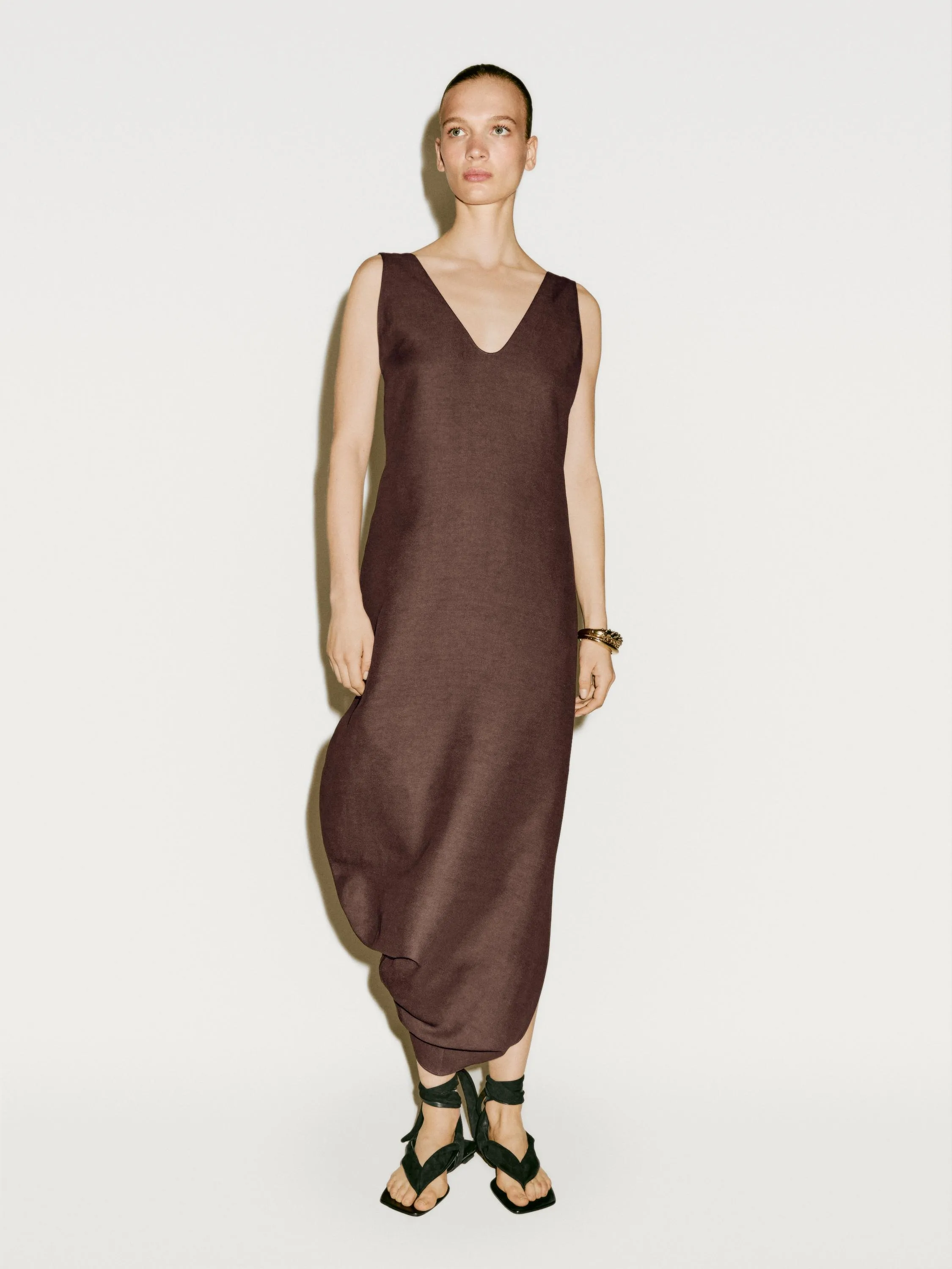 Midi dress with asymmetric hem