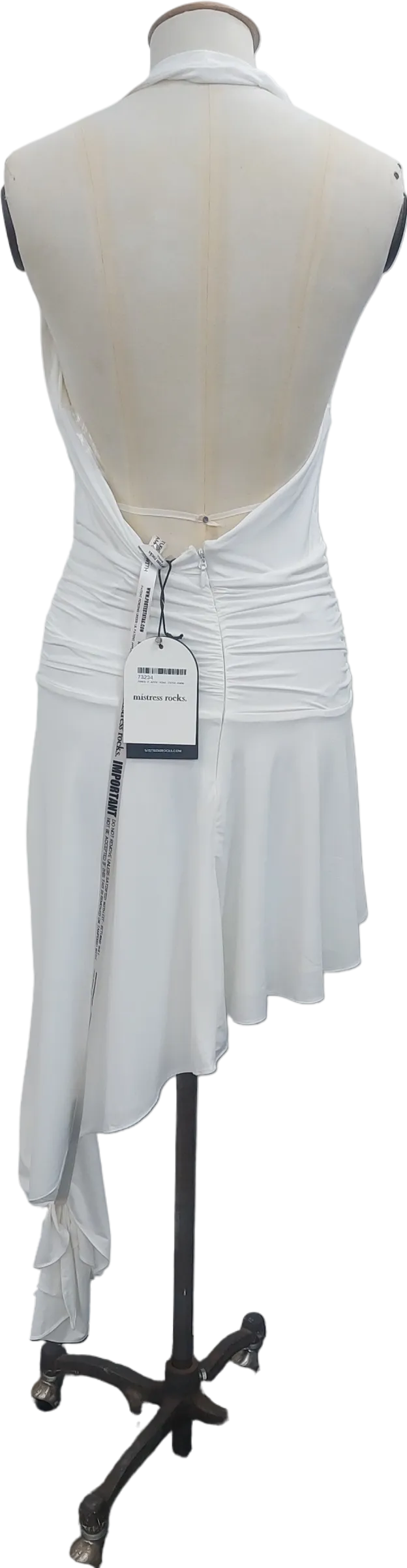 Mistress Rocks White Plunge Asymmetric Dress UK S