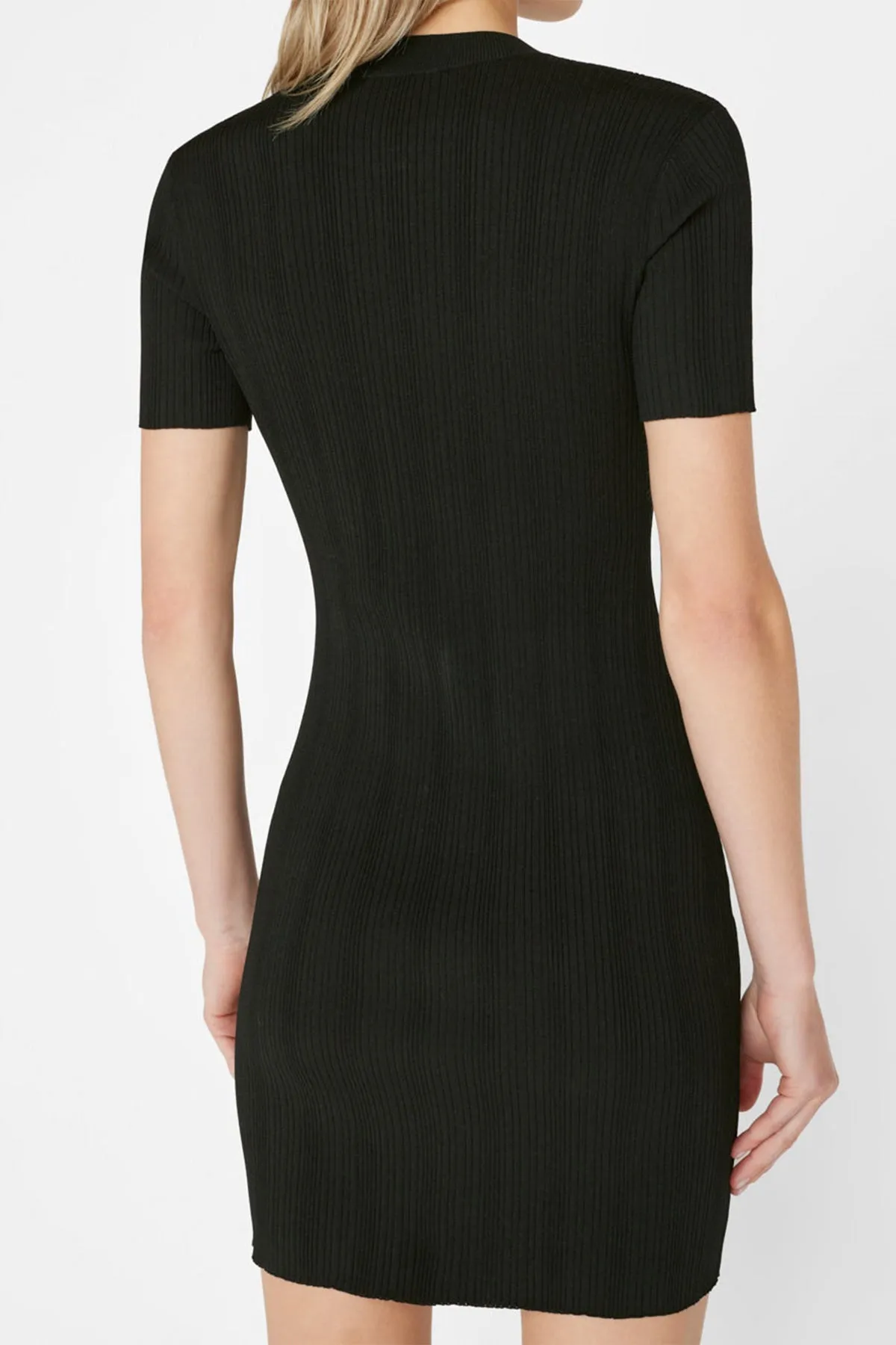 Mixed Rib Cutout Mini Dress in Noir