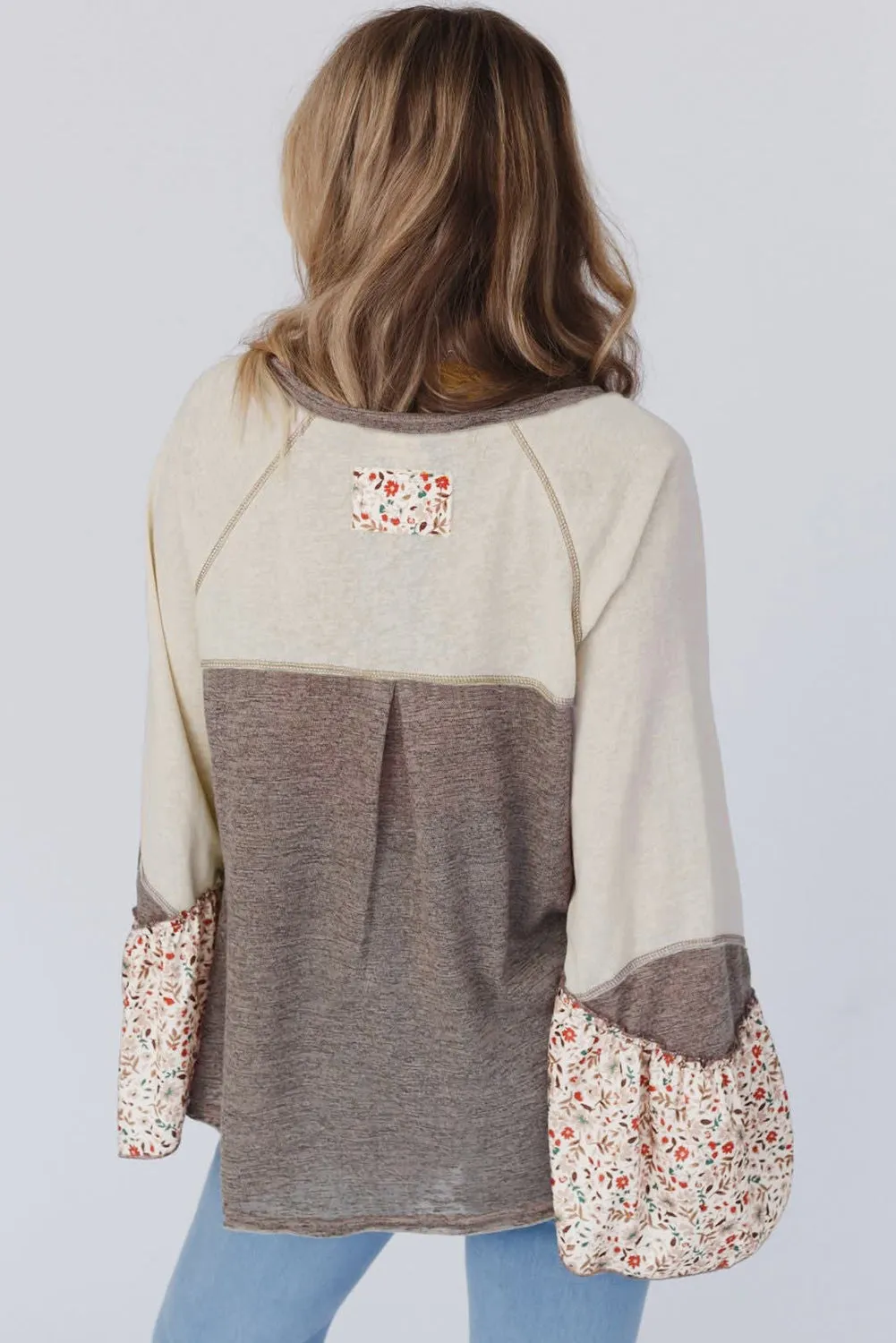 Molly Oversize Round Neck with Floral Print Detail in Taupe
