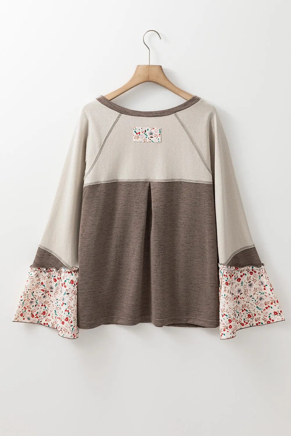 Molly Oversize Round Neck with Floral Print Detail in Taupe
