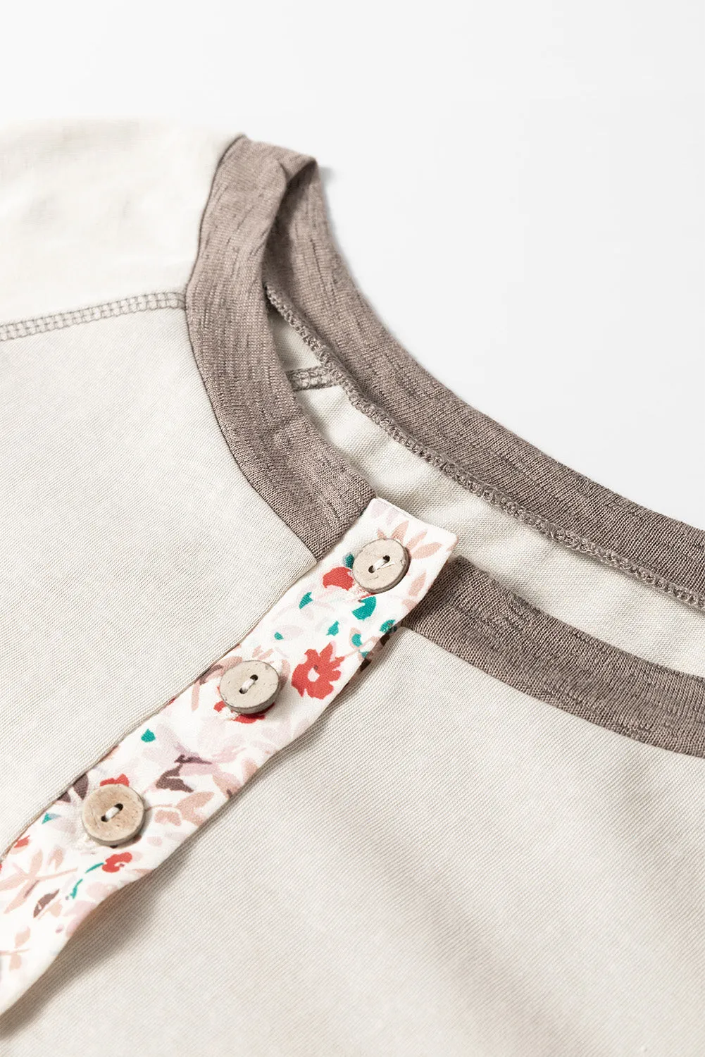 Molly Oversize Round Neck with Floral Print Detail in Taupe