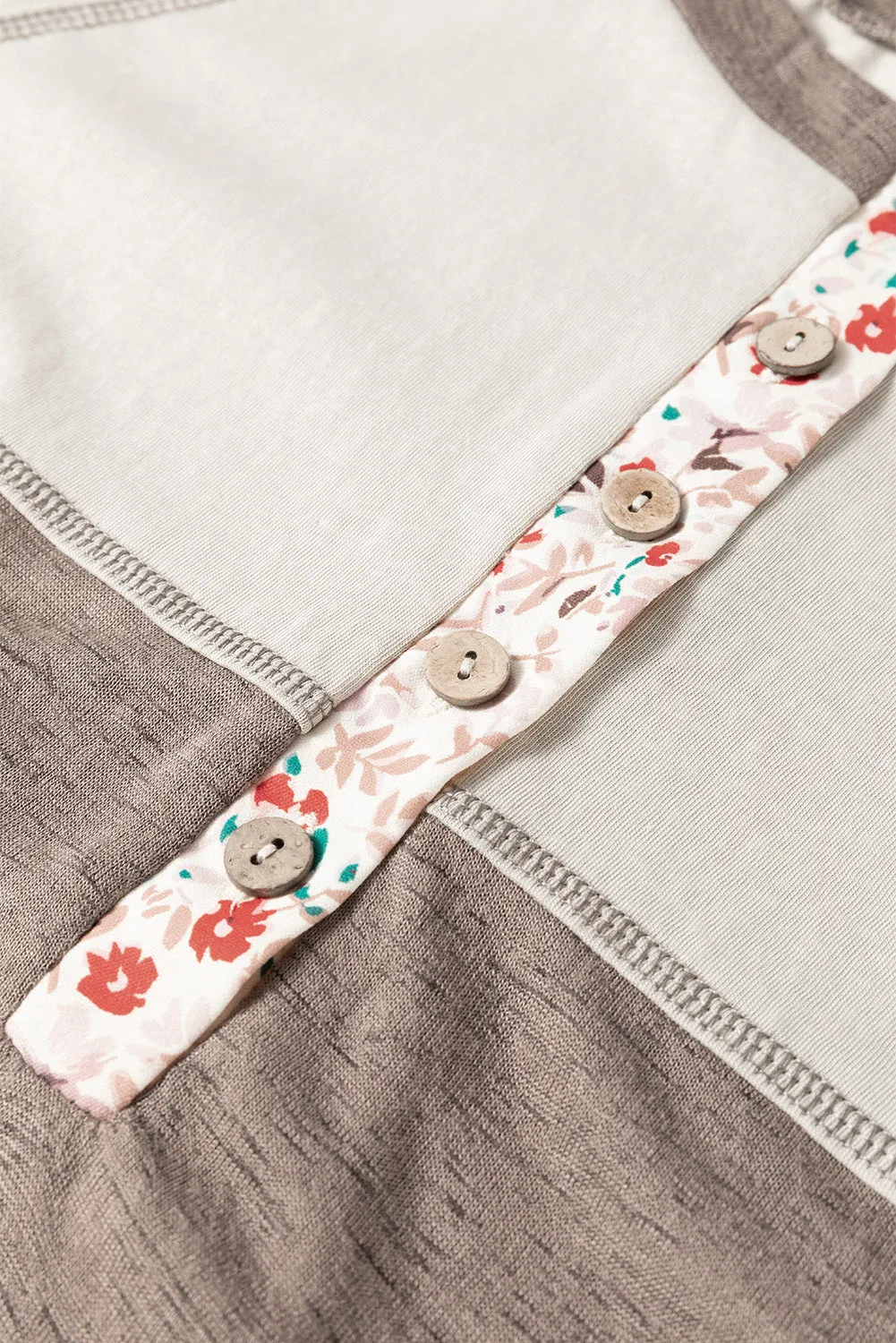 Molly Oversize Round Neck with Floral Print Detail in Taupe