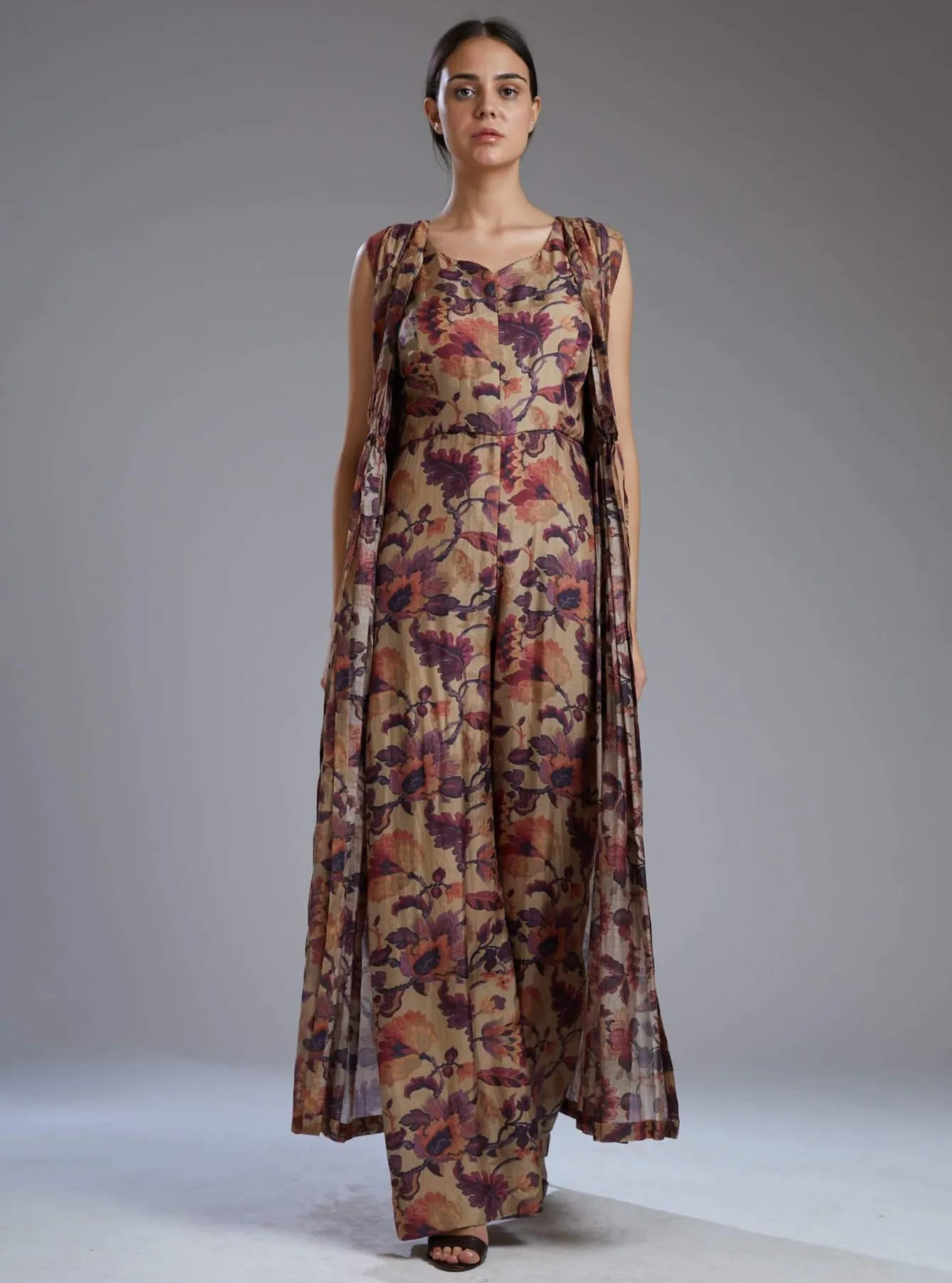 Multicolor Dabu Floral Crinkled Cape