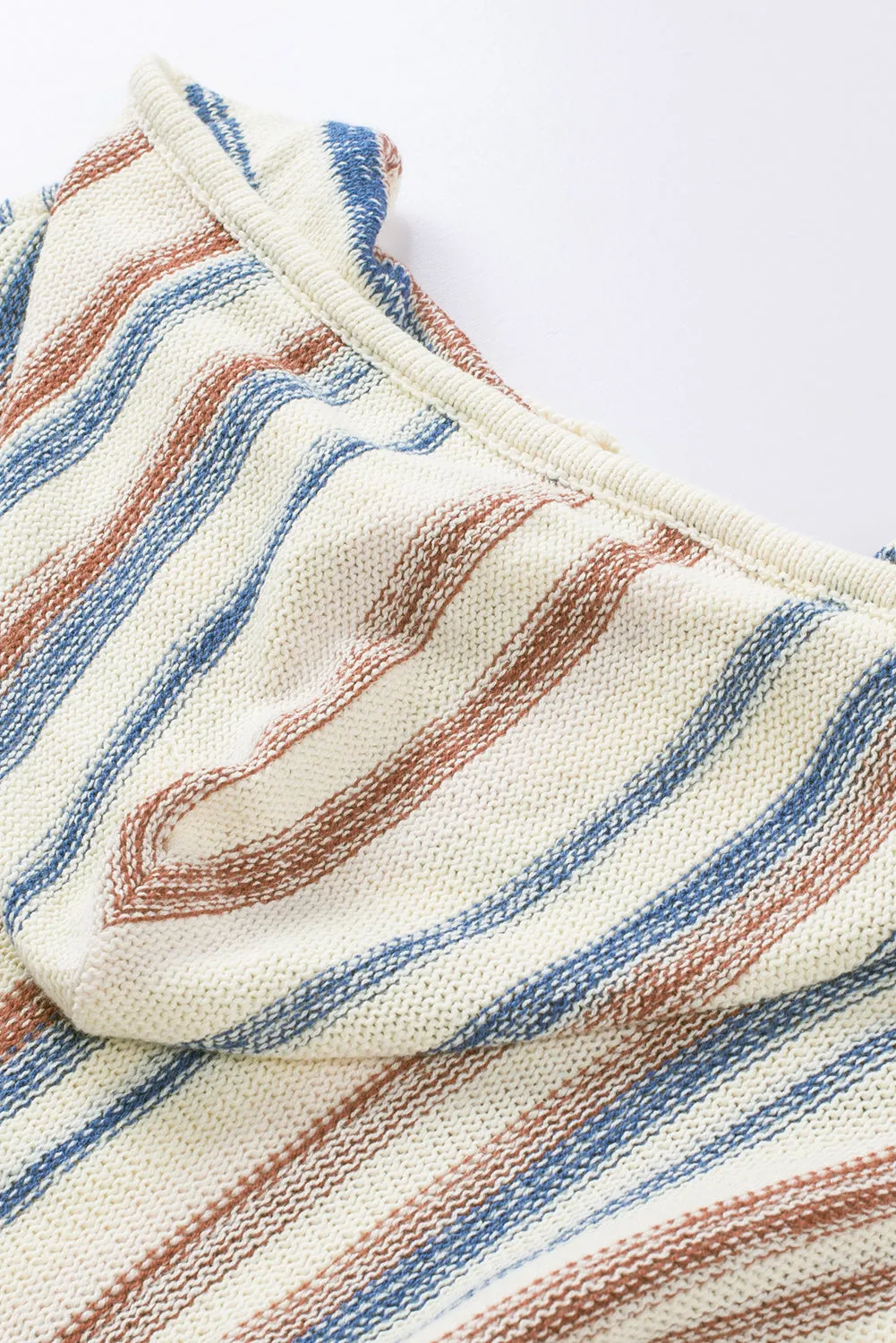 Multicolor Striped Knit Kangaroo Pocket Hooded Sweater