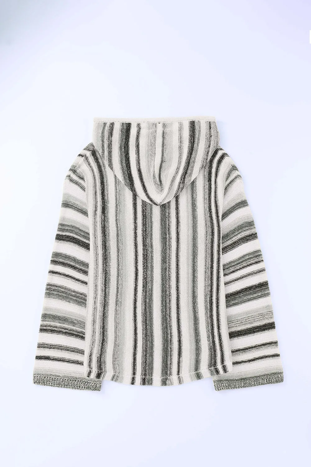 Multicolor Striped Knit Kangaroo Pocket Hooded Sweater