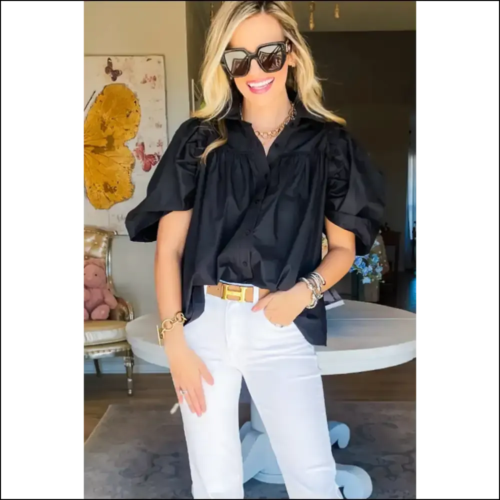 Needful Things Chic Black Ruched Puff Sleeve Wardrobe Wingman