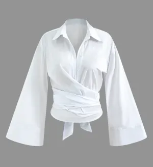 NEW Retails $49, Micas Knot Hem Bell Sleeve Wrap Shirt, Sz M