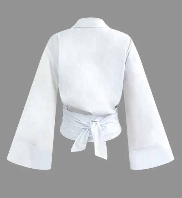 NEW Retails $49, Micas Knot Hem Bell Sleeve Wrap Shirt, Sz M