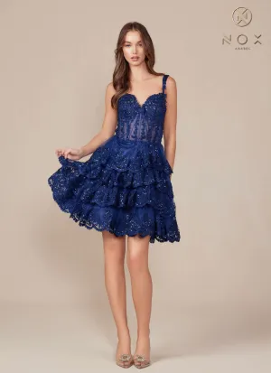 Nox Anabel R880 Dress Short A-Line Tiered Embroidered Skirt