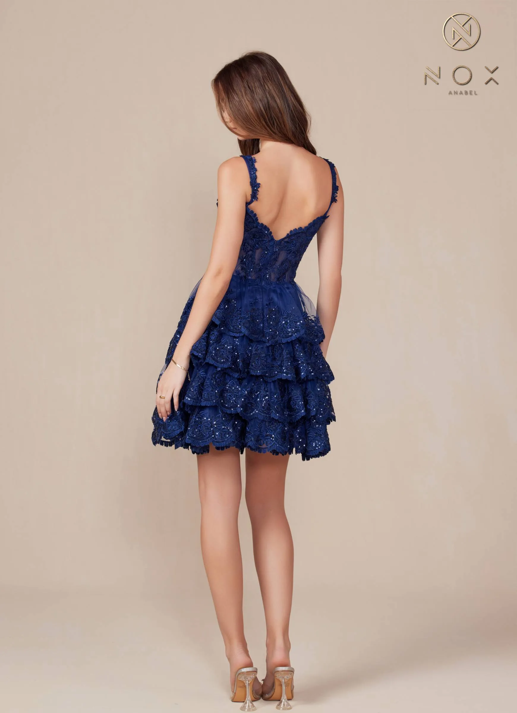 Nox Anabel R880 Dress Short A-Line Tiered Embroidered Skirt