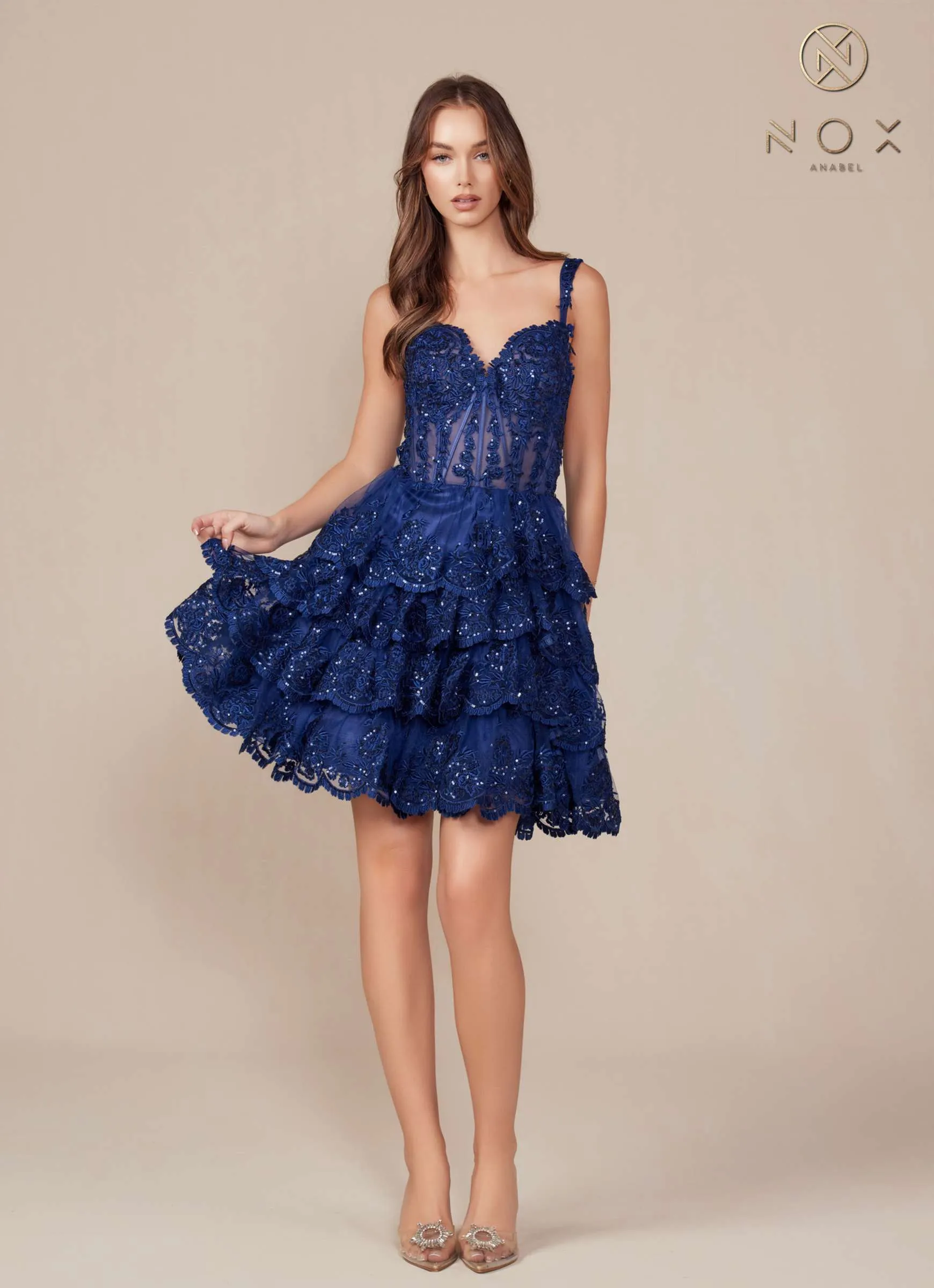 Nox Anabel R880 Dress Short A-Line Tiered Embroidered Skirt