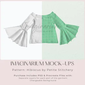 Off Shoulder Long Bell Sleeve Top Mock Up, Realistic Clothing Mockups for Photoshop and Procreate