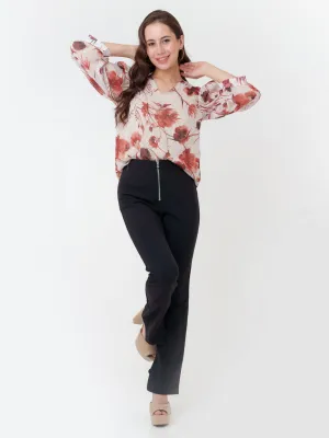 Off White Printed Puff Sleeve Top
