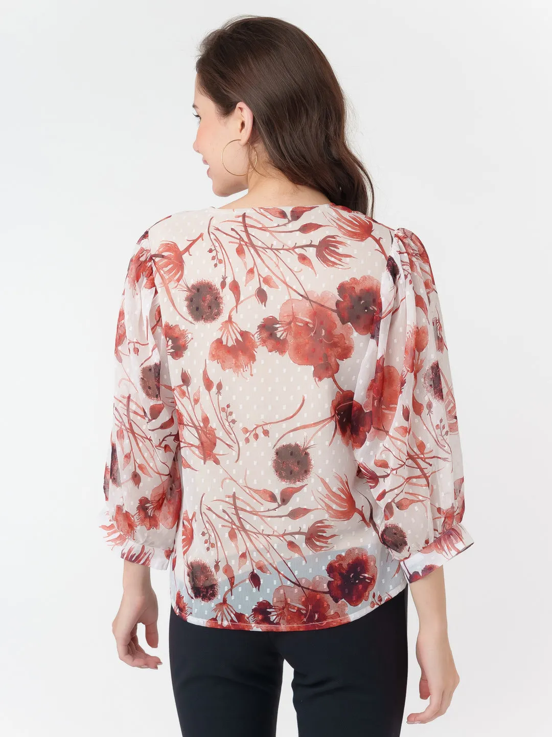 Off White Printed Puff Sleeve Top
