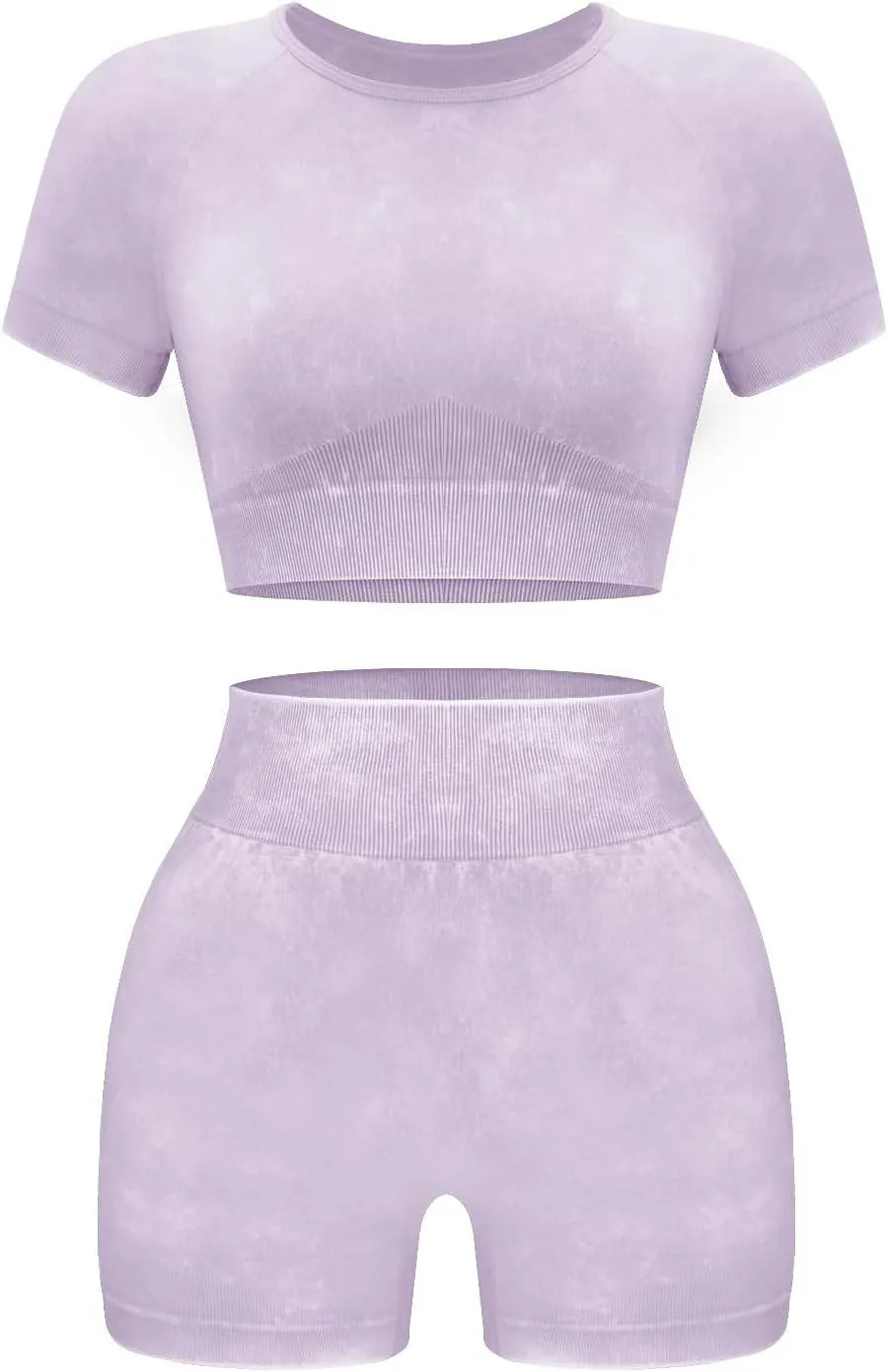 OLCHEE Womens Workout Sets 2 Piece - Seamless Acid Wash Yoga Outfits Shorts and Crop Top Matching Gym Athletic Clothing Set
