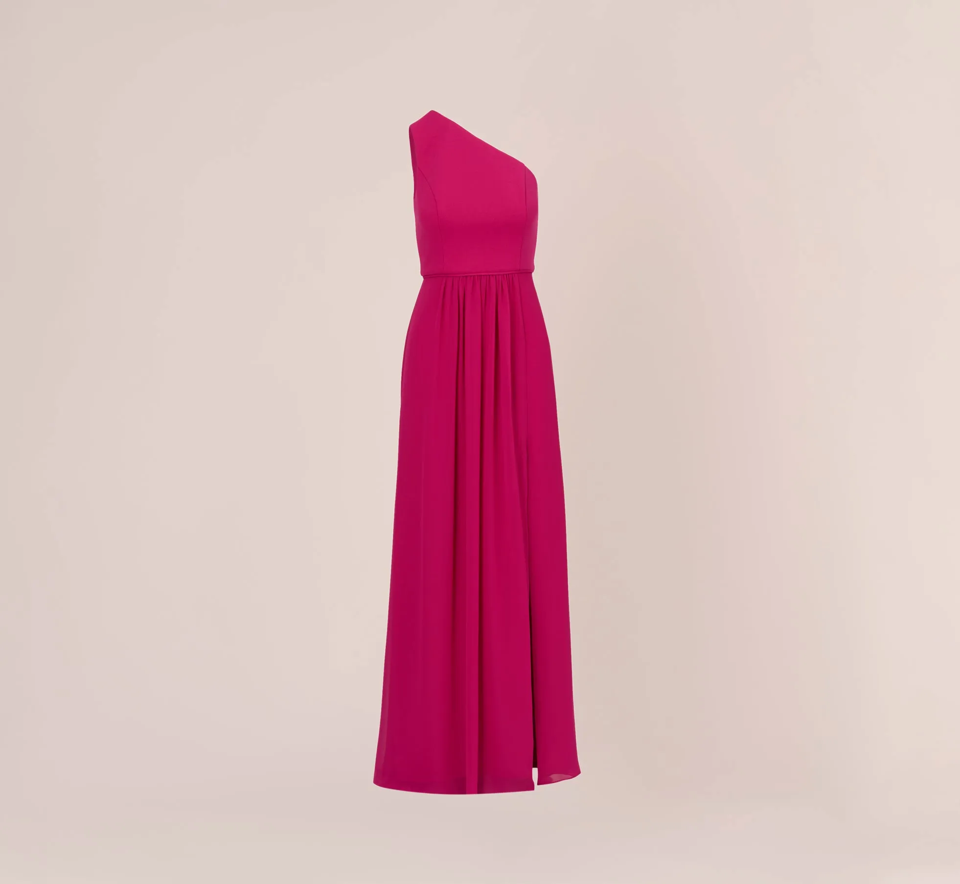 One-Shoulder Chiffon Long Gown In Bright Magenta