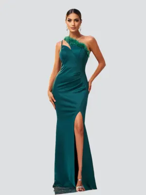 One Shoulder Feather Cutout Formal Dress GM90010