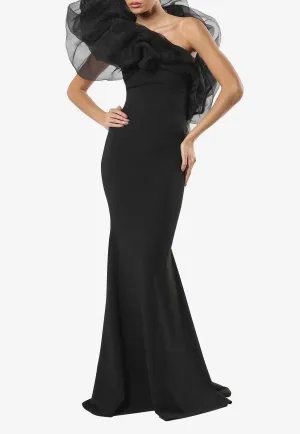 One-Shoulder Organza Maxi Dress