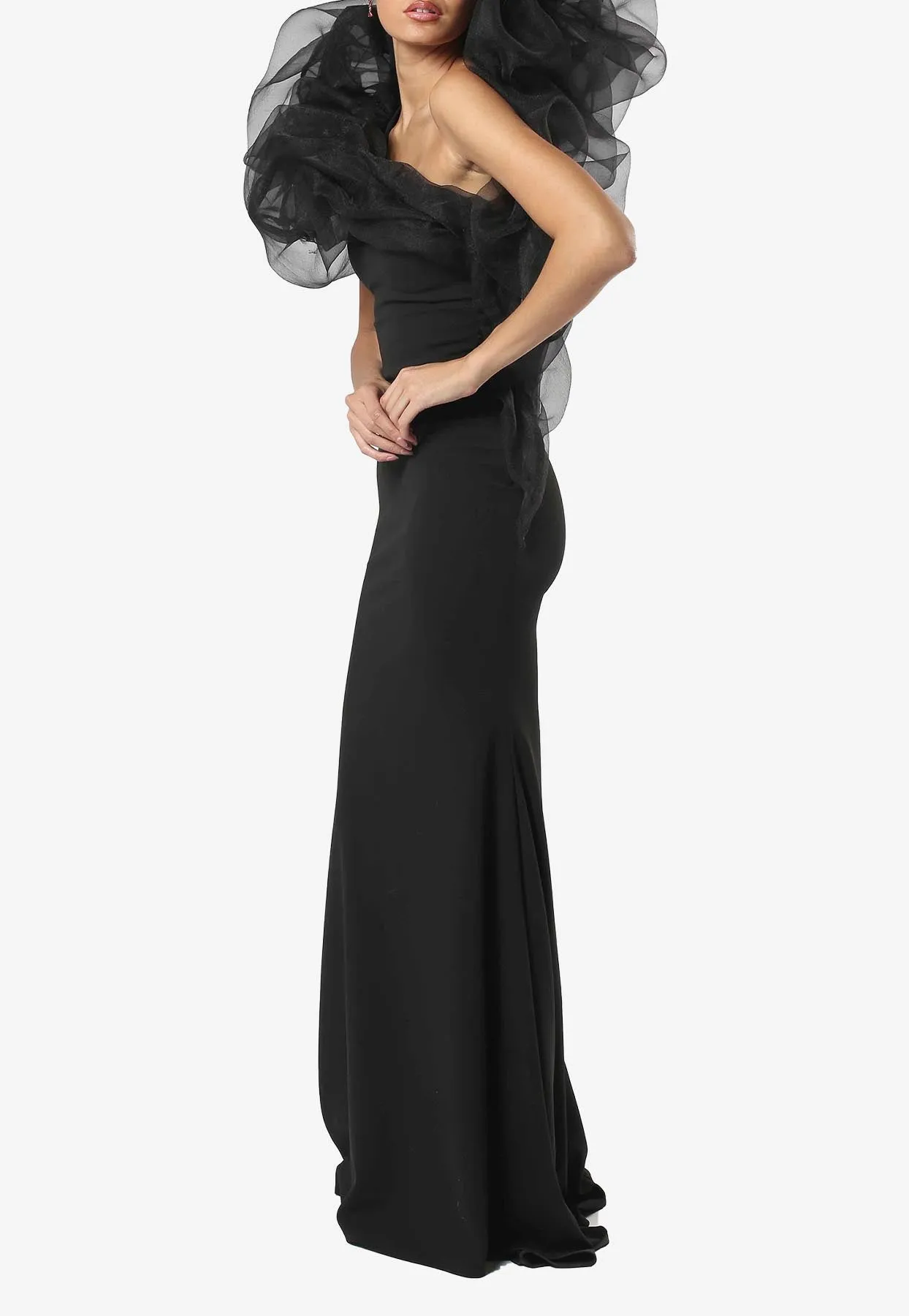 One-Shoulder Organza Maxi Dress
