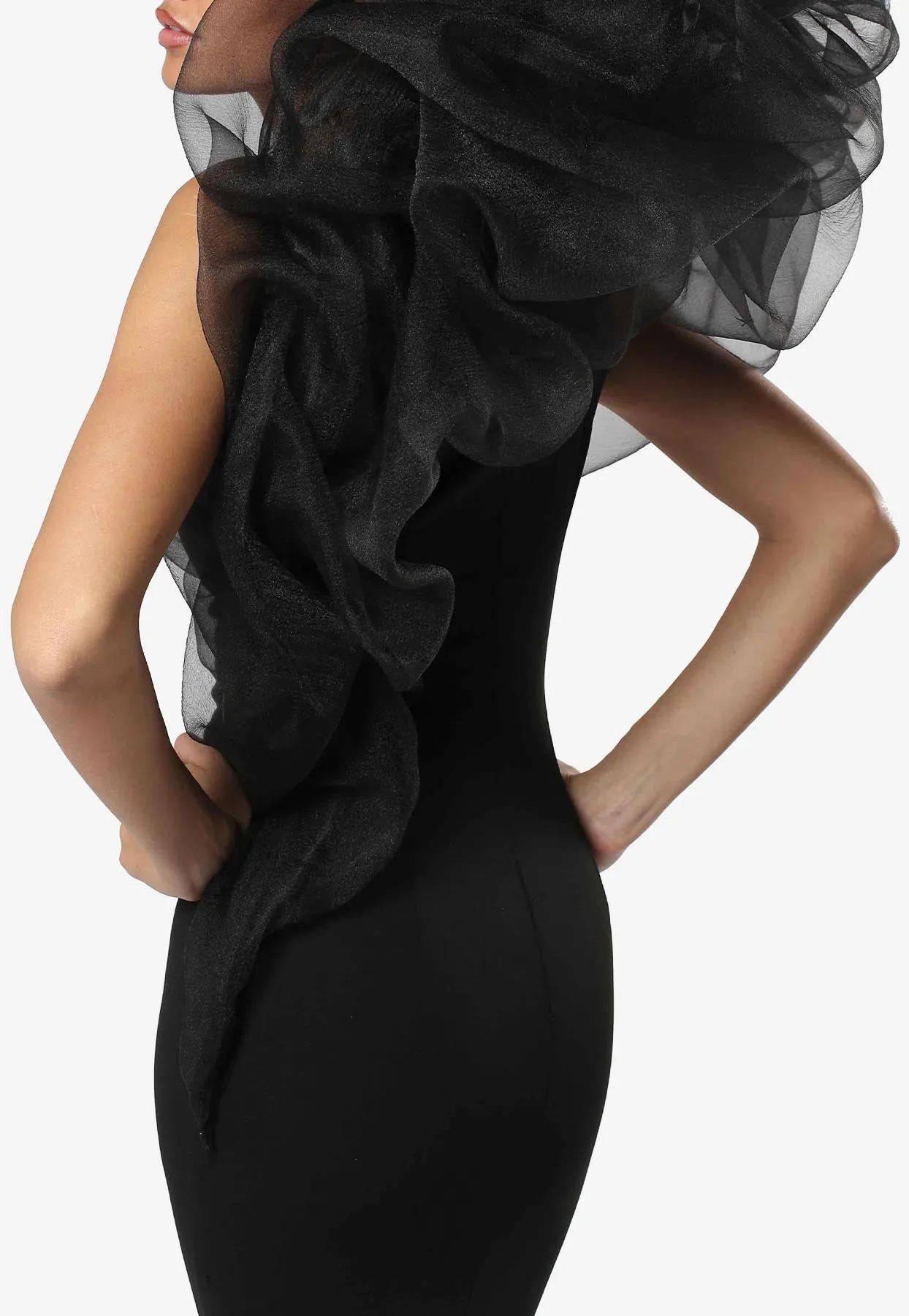 One-Shoulder Organza Maxi Dress