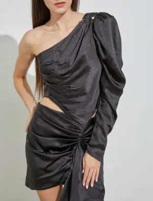 One Shoulder Puff Sleeve Ruched Top