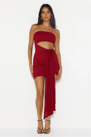 One Week Vacay Strapless Mesh Mini Dress Maroon