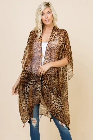 OPEN FRONT LEOPARD TASSEL CARDIGAN