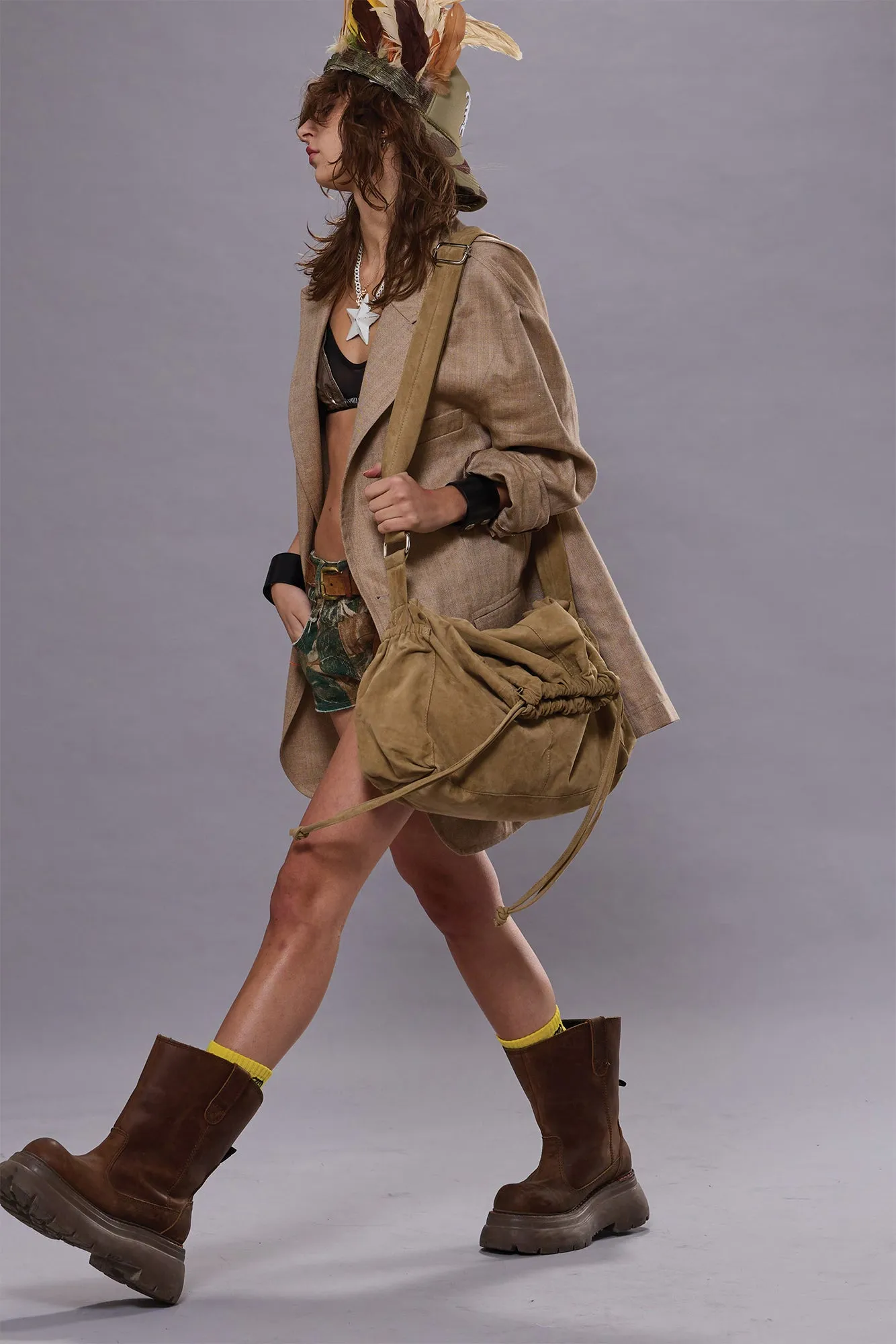 OVERSIZED RAGGED BLAZER - BROWN HERRINGBONE