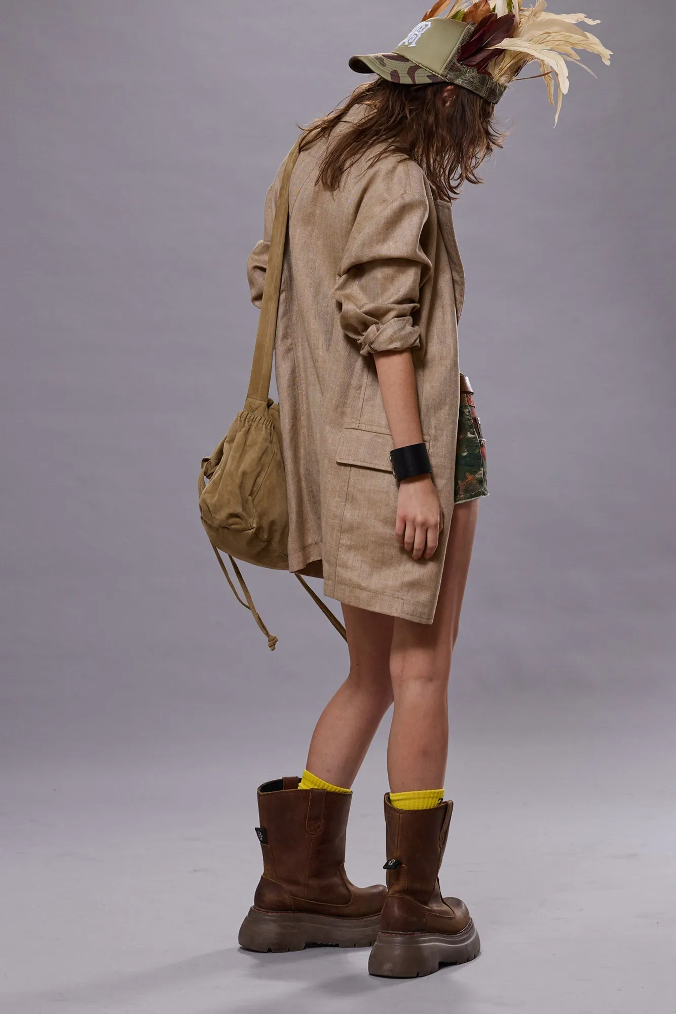 OVERSIZED RAGGED BLAZER - BROWN HERRINGBONE