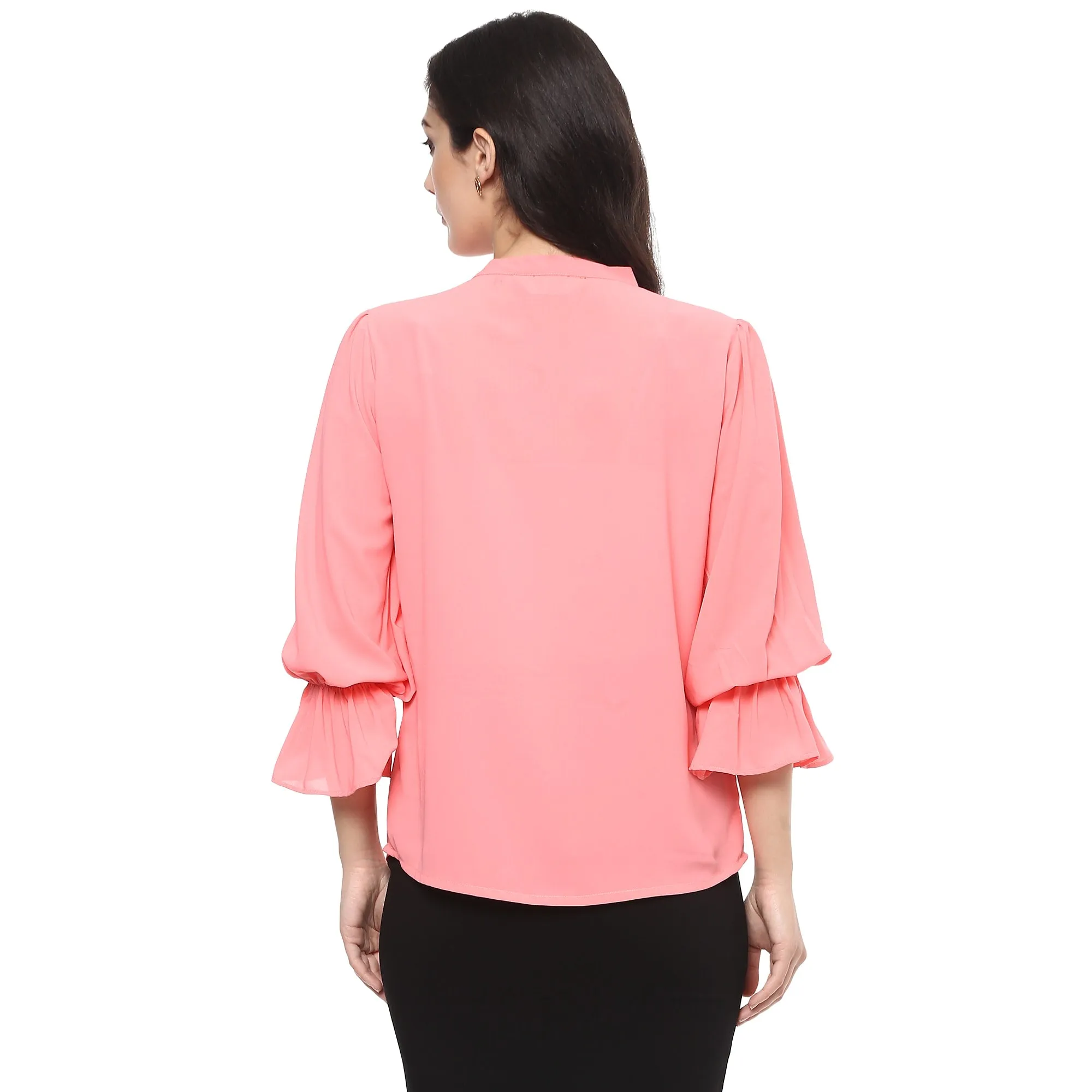 Pannkh Women's Solid Tie-Up Top With Fringes