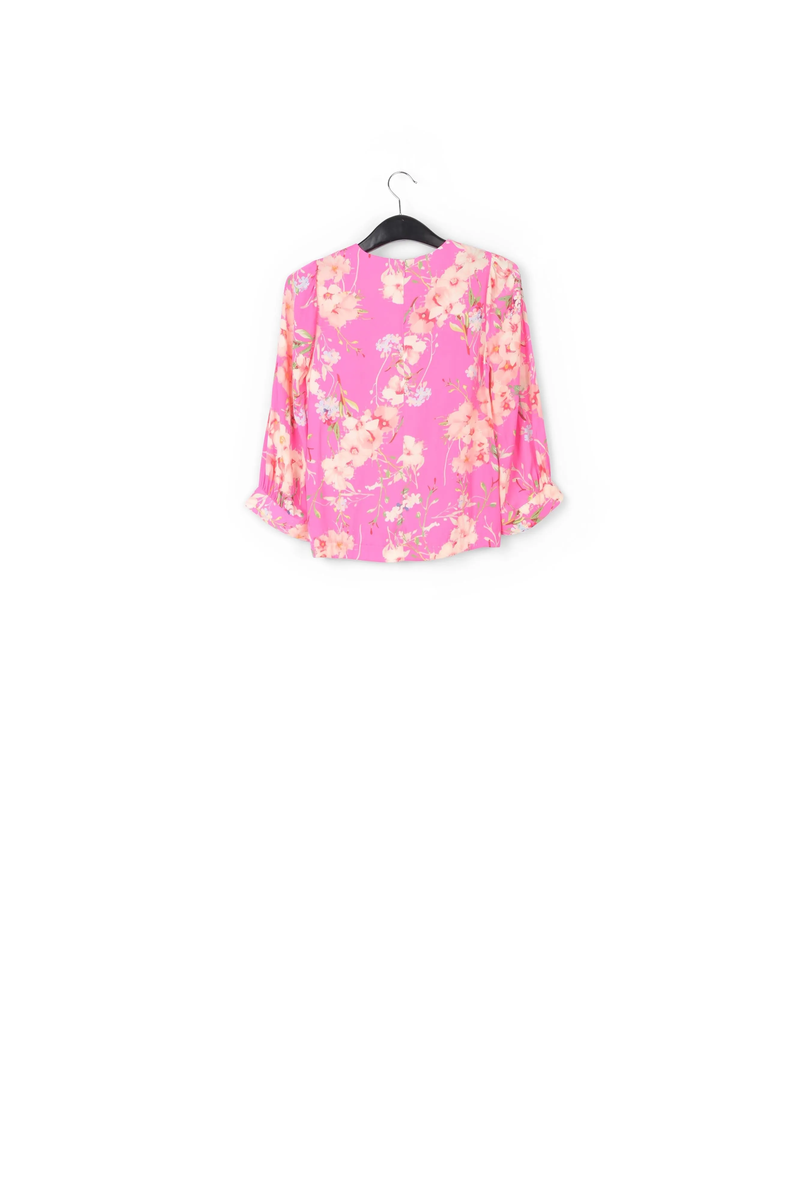 Pink floral top with puff sleeves