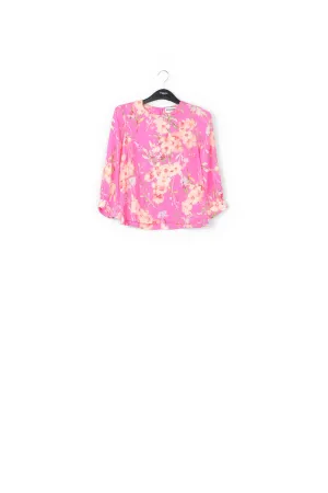 Pink floral top with puff sleeves