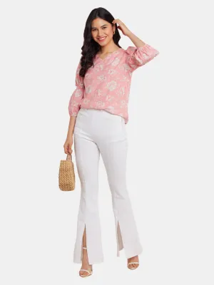 Pink Printed Puff Sleeve Top