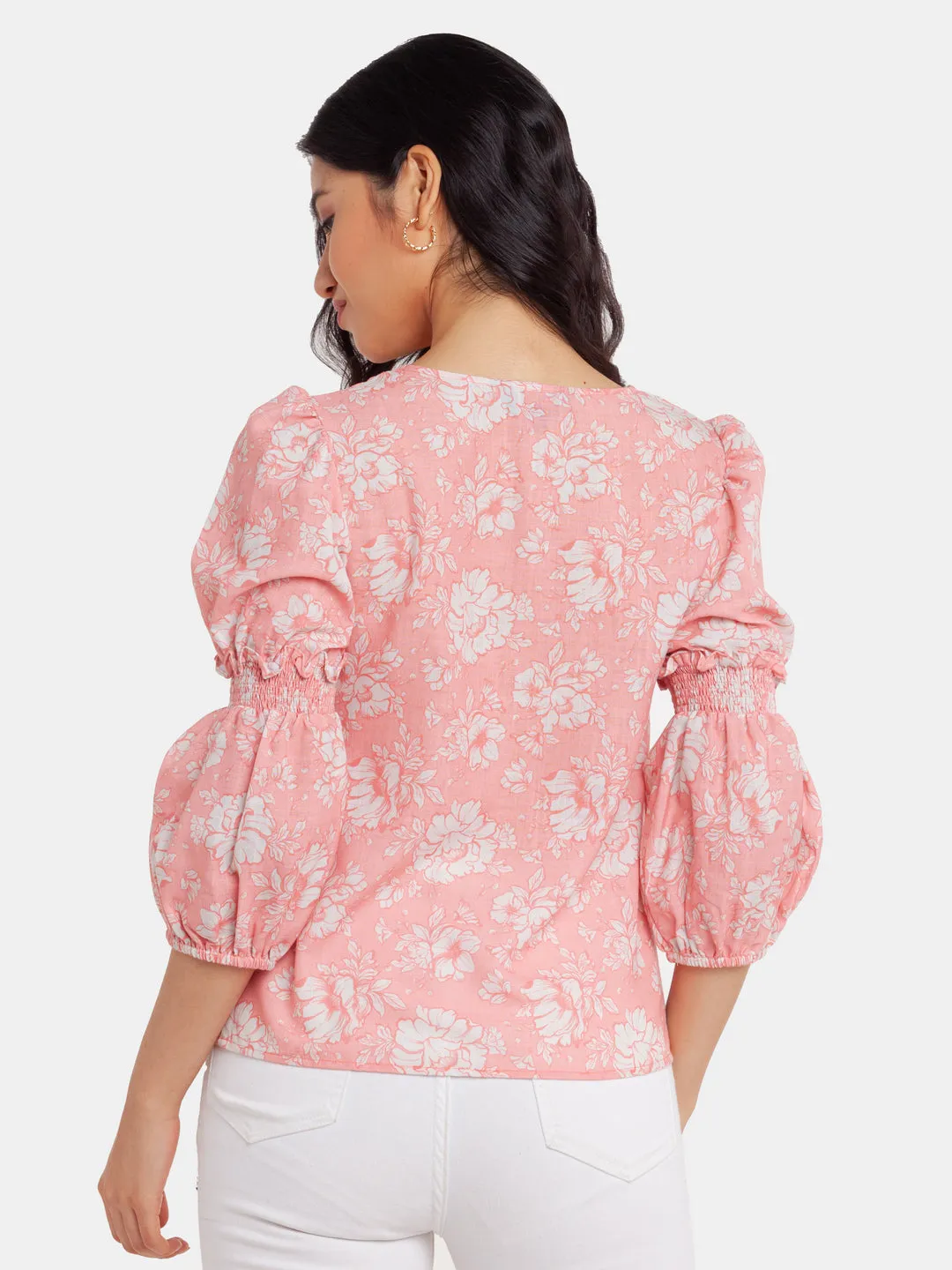 Pink Printed Puff Sleeve Top