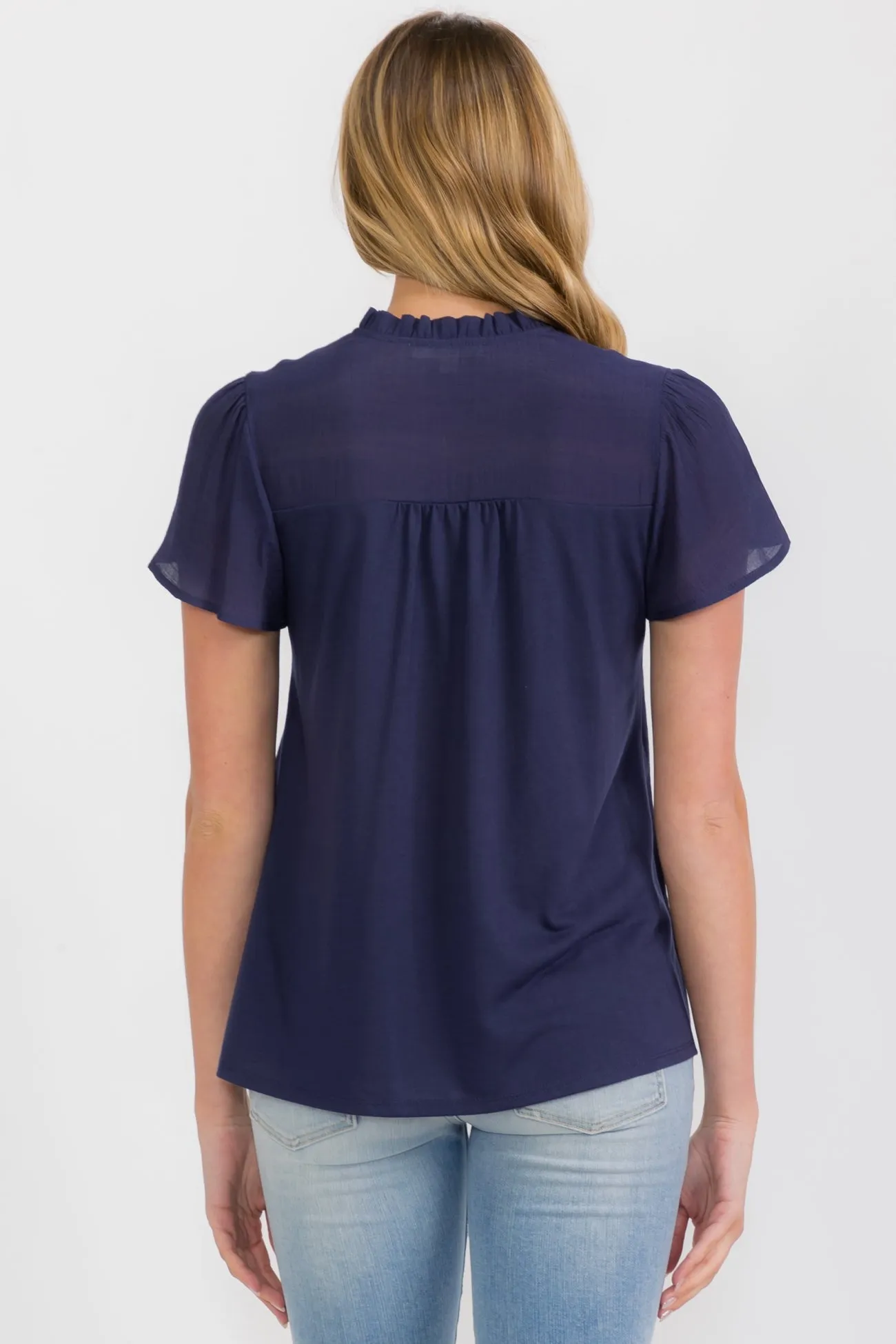 PINTUCK BIB RUFFLE NECK BLOUSE