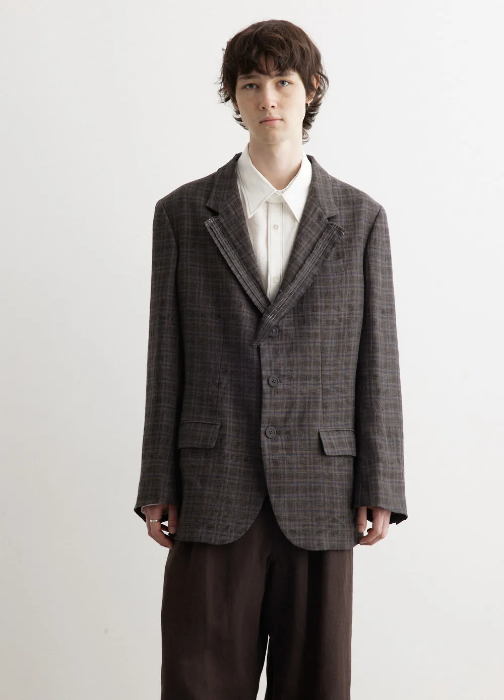 Plaid Decorative Cloth 3 Buttons Jacket